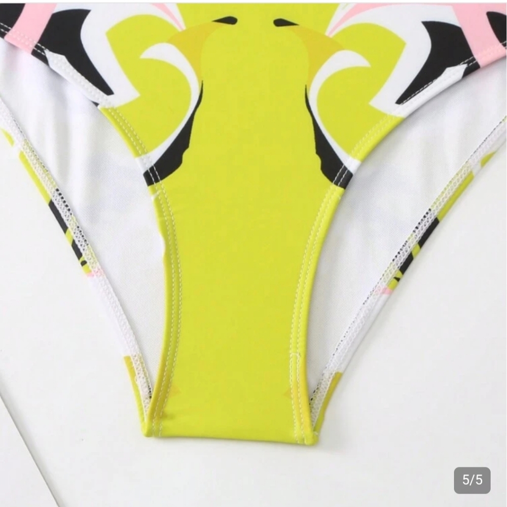 NWOT SHEIN Lime Green One Shoulder One Piece Swimsuit and Skirt Set + B&W Suit - Picture 5 of 9